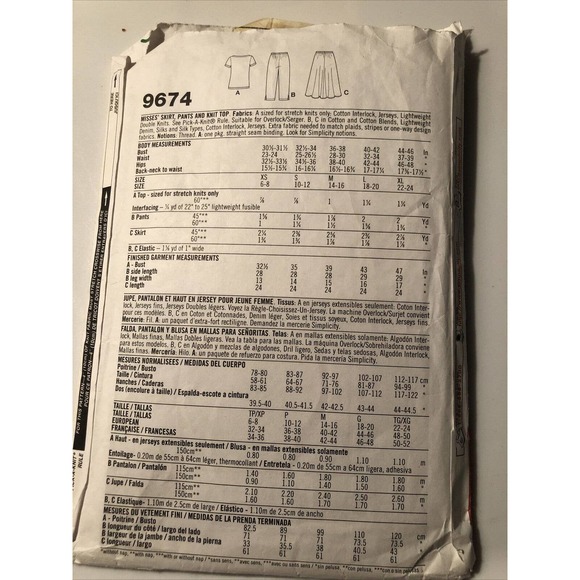 Simplicity 9764 Size XS-XL Misses' Skirt Pants Top - Picture 2 of 2